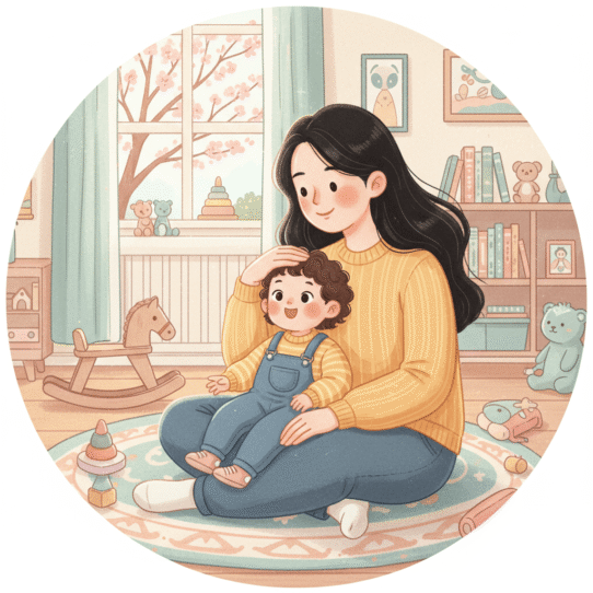 아이를 쓰다듬어주는 엄마